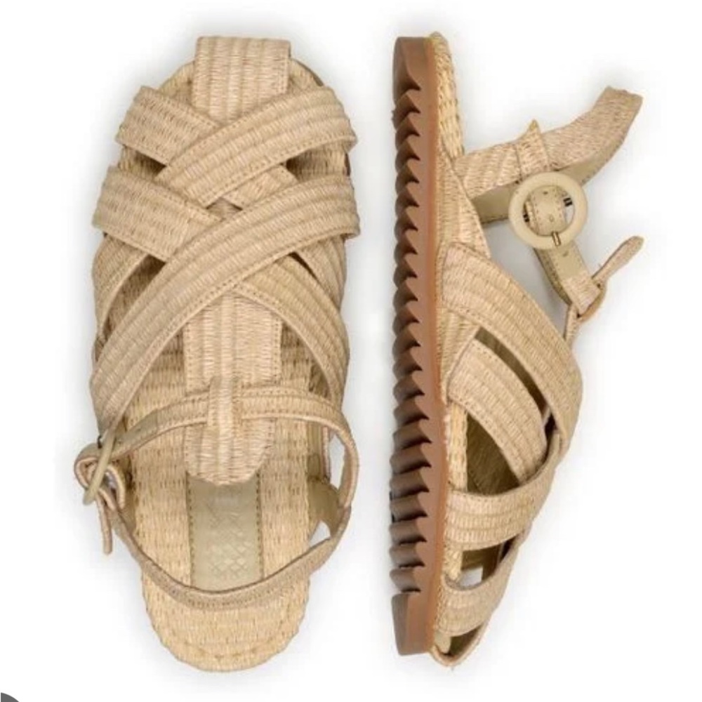 NWT FARM RIO Raffia Zigzag Sandal in Raffia Beige
